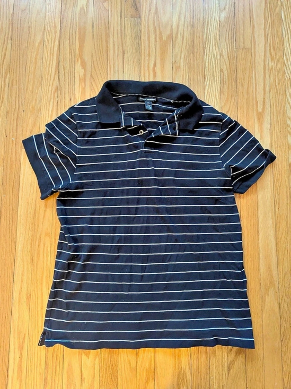 Club Monaco Striped Polo Shirt Black & White Large